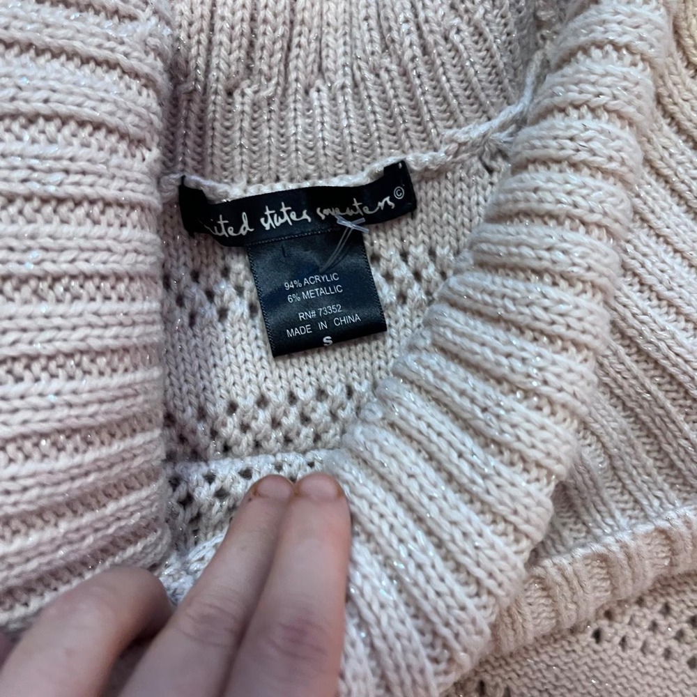 y2k light pink / cream‎ sparkle knit cowl neck sweater top small - Picture 5 of 6